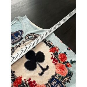 GLLY Womens Light Blue Graphic Tank Top Queen Crown Club Floral Print XXL Y2K